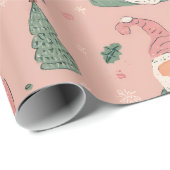Whimsical Pink Santa Cadeaupapier (Rol Hoek)