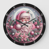 Whimsical Pink Santa Christmas Graphic Grote Klok (Voorkant)