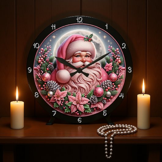 Whimsical Pink Santa Christmas Graphic Grote Klok