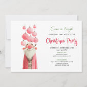 Whimsical pink santa Christmas party invitation  Kaart (Voorkant)
