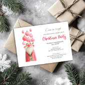 Whimsical pink santa Christmas party invitation  Kaart