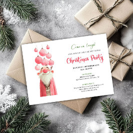 Whimsical pink santa Christmas party invitation  Kaart