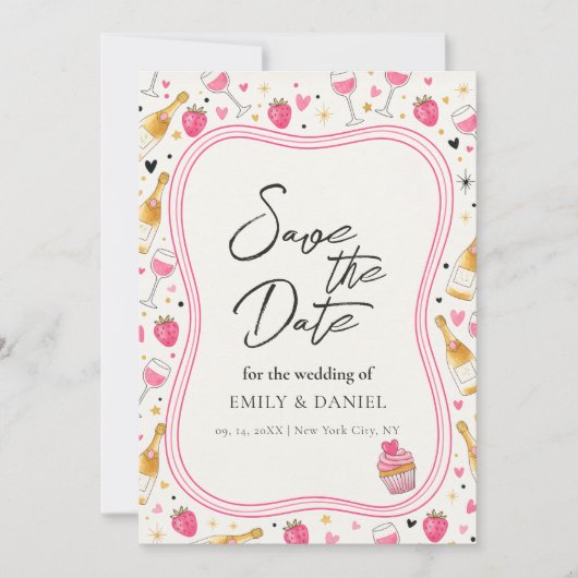 Whimsical Pink Save the Date Wedding Design Kaart (Voorkant)