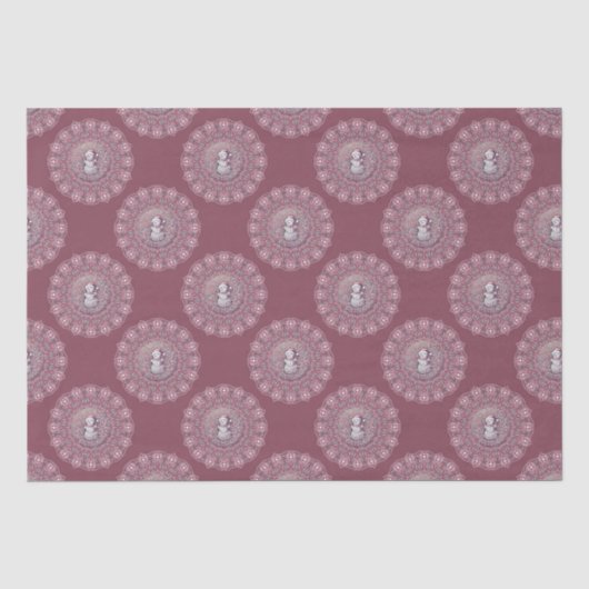 Whimsical Pink Snowman Classic Polka Dot Mandala Tissuepapier (Voorkant)
