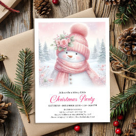 Whimsical Pink Snowman Digital Christmas Invite Kaart