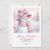 Whimsical Pink Snowman Digital Winter Scene Cards Feestdagenkaart (Voorkant)