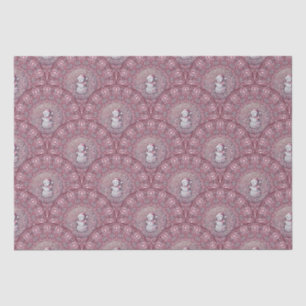 Whimsical Pink Snowman Mandala Art Deco Scallop Tissuepapier
