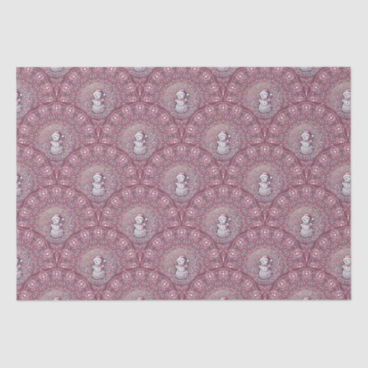 Whimsical Pink Snowman Mandala Art Deco Scallop Tissuepapier (Voorkant)