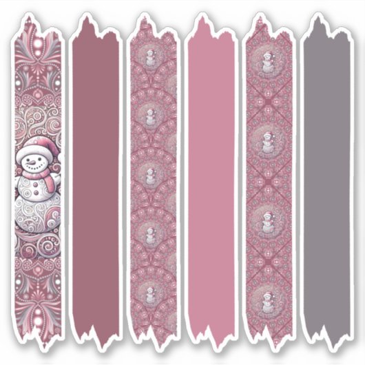 Whimsical Pink Snowman Mandala Patterns Washi Tape Sticker (Voorkant)