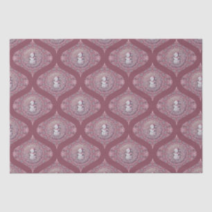 Whimsical Pink Snowman Mandala Retro Ogee Damask Tissuepapier