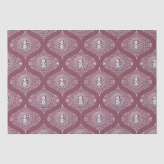 Whimsical Pink Snowman Mandala Retro Ogee Damask Tissuepapier (Voorkant)