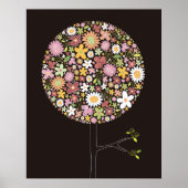 Whimsical Pink Spring Flowers Pop Tree Nursery Art Poster (Voorkant)