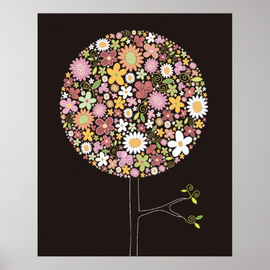 Whimsical Pink Spring Flowers Pop Tree Nursery Art Poster (Voorkant)