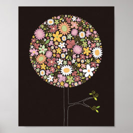 Whimsical Pink Spring Flowers Pop Tree Nursery Art Poster