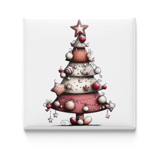 Whimsical Pink Star Tree Christmas Magnet