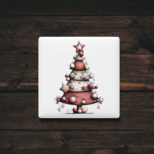 Whimsical Pink Star Tree Christmas Magnet