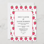 Whimsical Pink Strawberry Wedding Invitation Kaart (Voorkant)