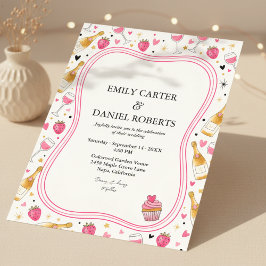 Whimsical Pink Strawberry Wedding Invitation Kaart