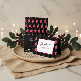 Whimsical Pink Strawberry wedding Thank You Card Bedankkaart