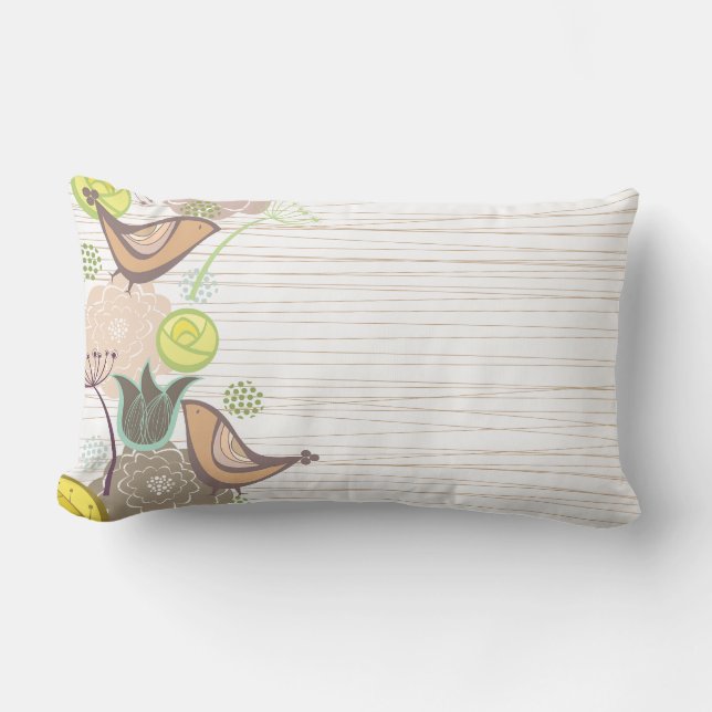 Whimsical Pink Sweet Birds Floral Garden Cushion Kussen (Voorkant)