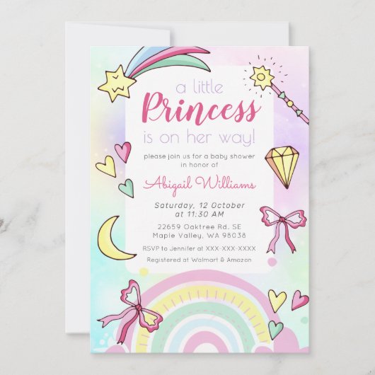 Whimsical Pink/Violet Princess Baby Girl Shower Kaart (Voorkant)