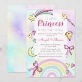 Whimsical Pink/Violet Princess Baby Girl Shower Kaart (Voorkant / Achterkant)