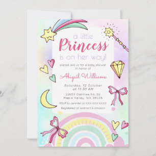 Whimsical Pink/Violet Princess Baby Girl Shower Kaart