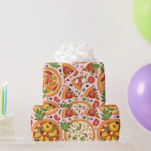 Whimsical Pink Waterverf Pizza Party Birthday Cadeaupapier (Feestgeschenken)