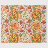 Whimsical Pink Waterverf Pizza Party Birthday Cadeaupapier (Vlak)