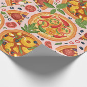 Whimsical Pink Waterverf Pizza Party Birthday Cadeaupapier (Hoek)