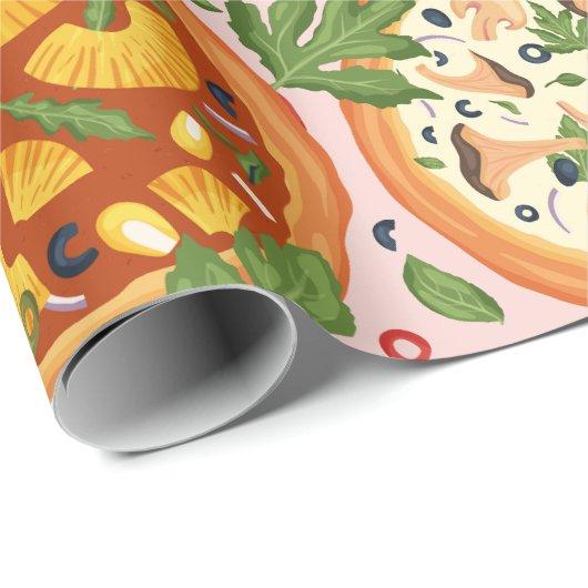 Whimsical Pink Waterverf Pizza Party Birthday Cadeaupapier (Rol Hoek)