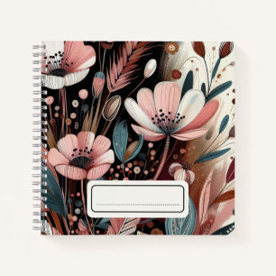 Whimsical Pink Wildflower met gouden accenten Notitieboek