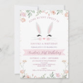 Whimsical Pink Wildflowers Een konijn 1e verjaarda Kaart (Voorkant)