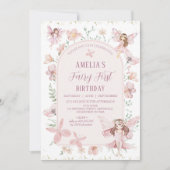 Whimsical Pink Wildflowers Fairy Eerste Verjaardag Kaart (Voorkant)