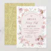 Whimsical Pink Wildflowers Fairy Eerste Verjaardag Kaart (Voorkant / Achterkant)