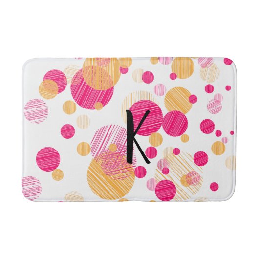 Whimsical Pink&Yellow Monogram Polka-Dot Pattern Badmat (Voorkant)