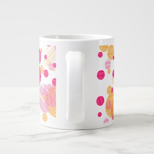 Whimsical Pink & Yellow Polka-Dot Pattern Grote Koffiekop (Achterkant)