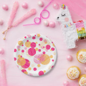 Whimsical Pink & Yellow Polka-Dot Pattern Papieren Bordje (Feest)