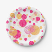Whimsical Pink & Yellow Polka-Dot Pattern Papieren Bordje (Voorkant)