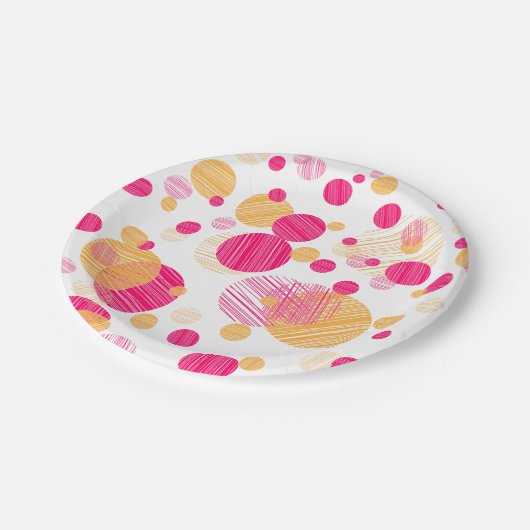 Whimsical Pink & Yellow Polka-Dot Pattern Papieren Bordje (Gekanteld)