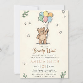 Whimsical Pink Yellow Teddy bear baby shower Kaart