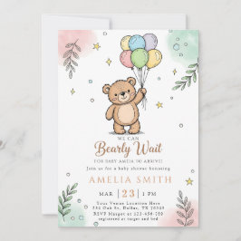 Whimsical Pink Yellow Teddy bear baby shower Kaart