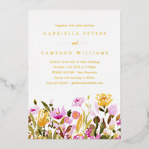Whimsical Pink Yellow Waterverf Floral Wedding