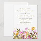 Whimsical Pink Yellow Waterverf Floral Wedding Kaart (Voorkant / Achterkant)