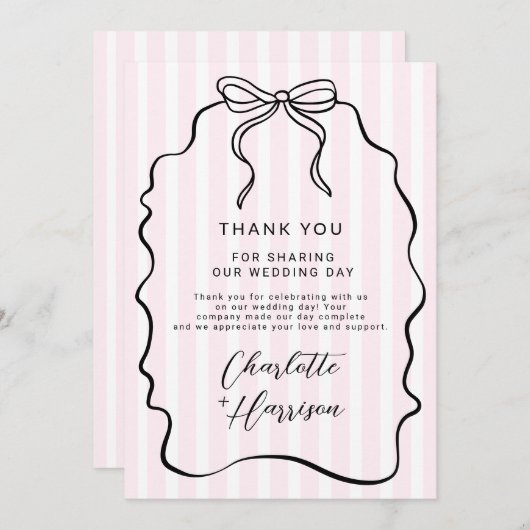 Whimsical Pinstripe Bow Wedding Bedankkaart (Voorkant / Achterkant)