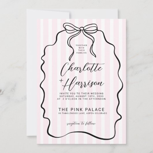 Whimsical Pinstripe Bow Wedding Kaart (Voorkant)