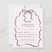 Whimsical Pinstripe Bow Wedding RSVP Kaartje (Voorkant)