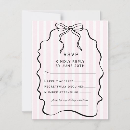 Whimsical Pinstripe Bow Wedding RSVP Kaartje (Voorkant)