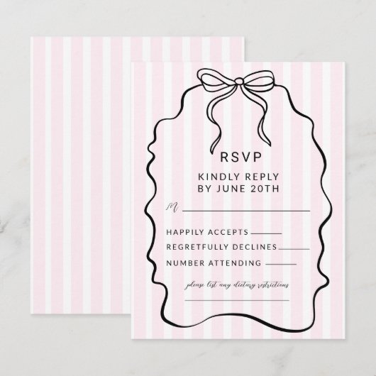 Whimsical Pinstripe Bow Wedding RSVP Kaartje (Voorkant / Achterkant)