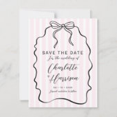 Whimsical Pinstripe Bow Wedding Save the Date (Voorkant)